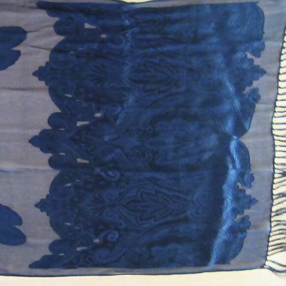 Sheer black shawl scarf with floral & paisley black on black patterns 78" x 21" - Picture 14 of 14